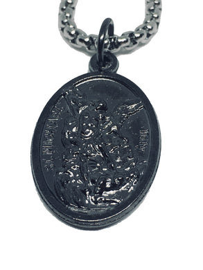 Saint Michael Gun Metal Medal Necklace